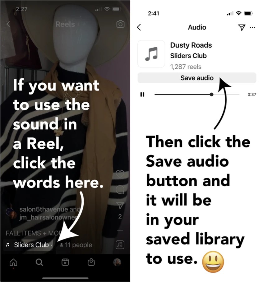 4. The Save Audio Button in Reels.